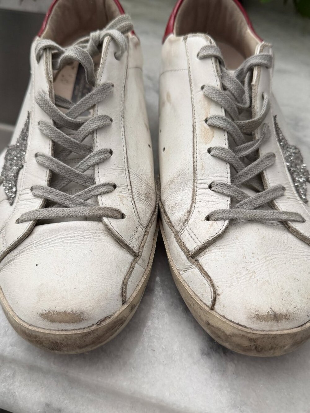 Golden Goose Superstar Sneakers White Leather Glitter Star Red Heel 41 / US 11 - Picture 5 of 6